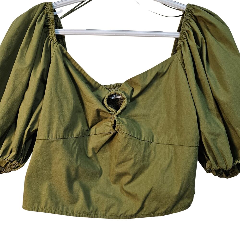 Abercrombie & Fitch Green Milkmaid Top Keyhole Cropped Smocked Large Boho